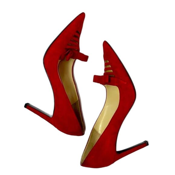 Creazione Taccetti Italian Red Suede Bow Detail Pointed Toe Heels Size 38.5/8US - Picture 14 of 15